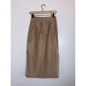 NWT H&M Edition Embellished Sheer Tencel Linen Midi Skirt Tan Size 2
